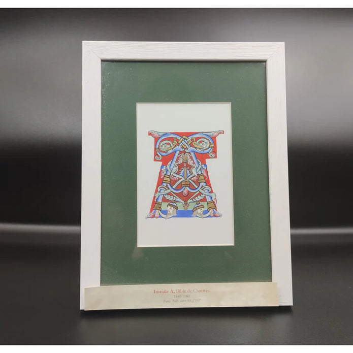Lettrine A, Bible de Chartres, sur papier de haute qualité, feuille d'or 24 cts