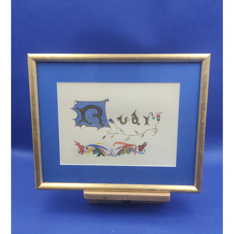 Idée cadeau, Prénom enluminé RUDI dragonné sur Parchemin format A4