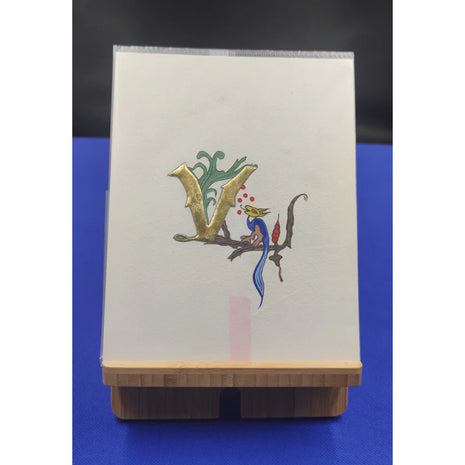 Lettrine V feuilles d'or 24 carats sur Gesso papier haute qualité