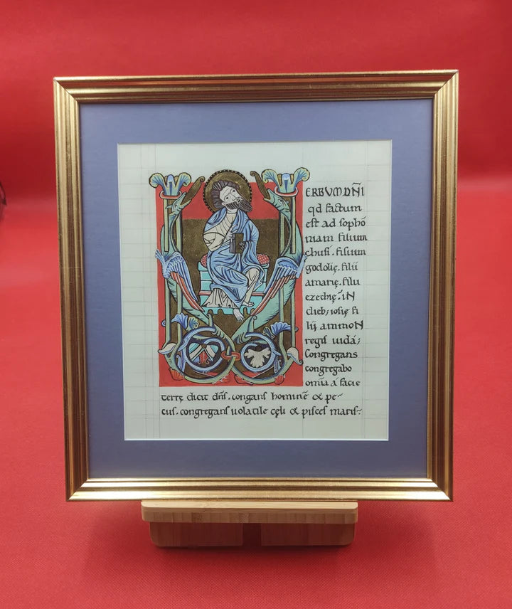 Enluminure Prophète Sophonie sur parchemin de chèvre.