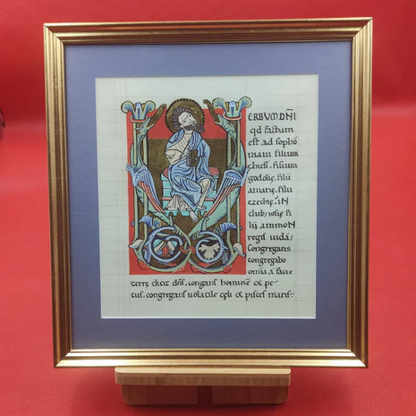 Enluminure Prophète Sophonie sur parchemin de chèvre.