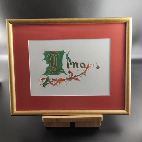 Idée cadeau, Prénom enluminé sur papier de haute qualité, feuilles d'or 24 cts format A5