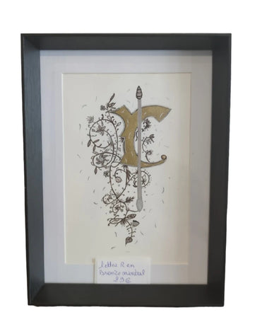 Letter R with 24 carat gold leaf