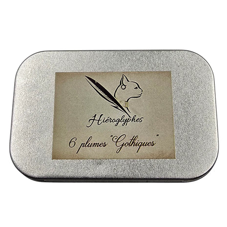 Réf : 1344-4 : Boîte de plumes en métal "Gothiques