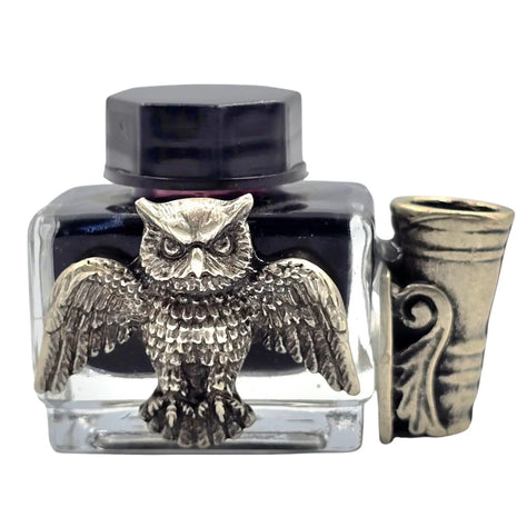 Ref : 0000895-1  encrier "Chouette" avec support et bouchon bakélite