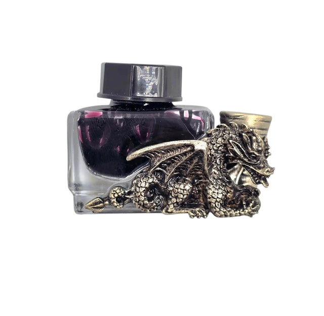 Ref : 0000895  encrier "Dragon" avec support  étain et bouchon bakélite