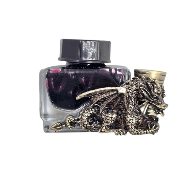 Ref : 0000895  encrier "Dragon" avec support  étain et bouchon bakélite