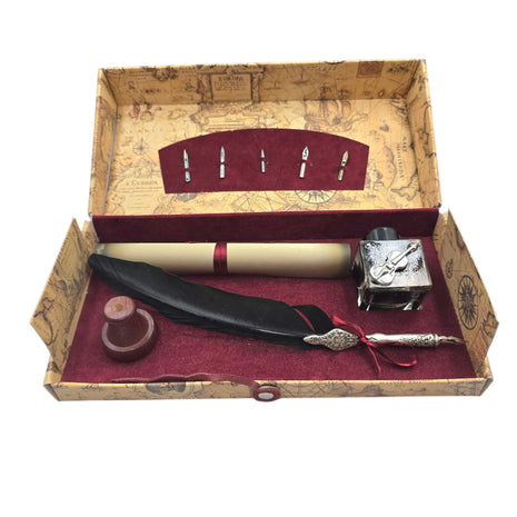Ref: 0000452-1 Coffret plume d'oie avec papier  parchemin