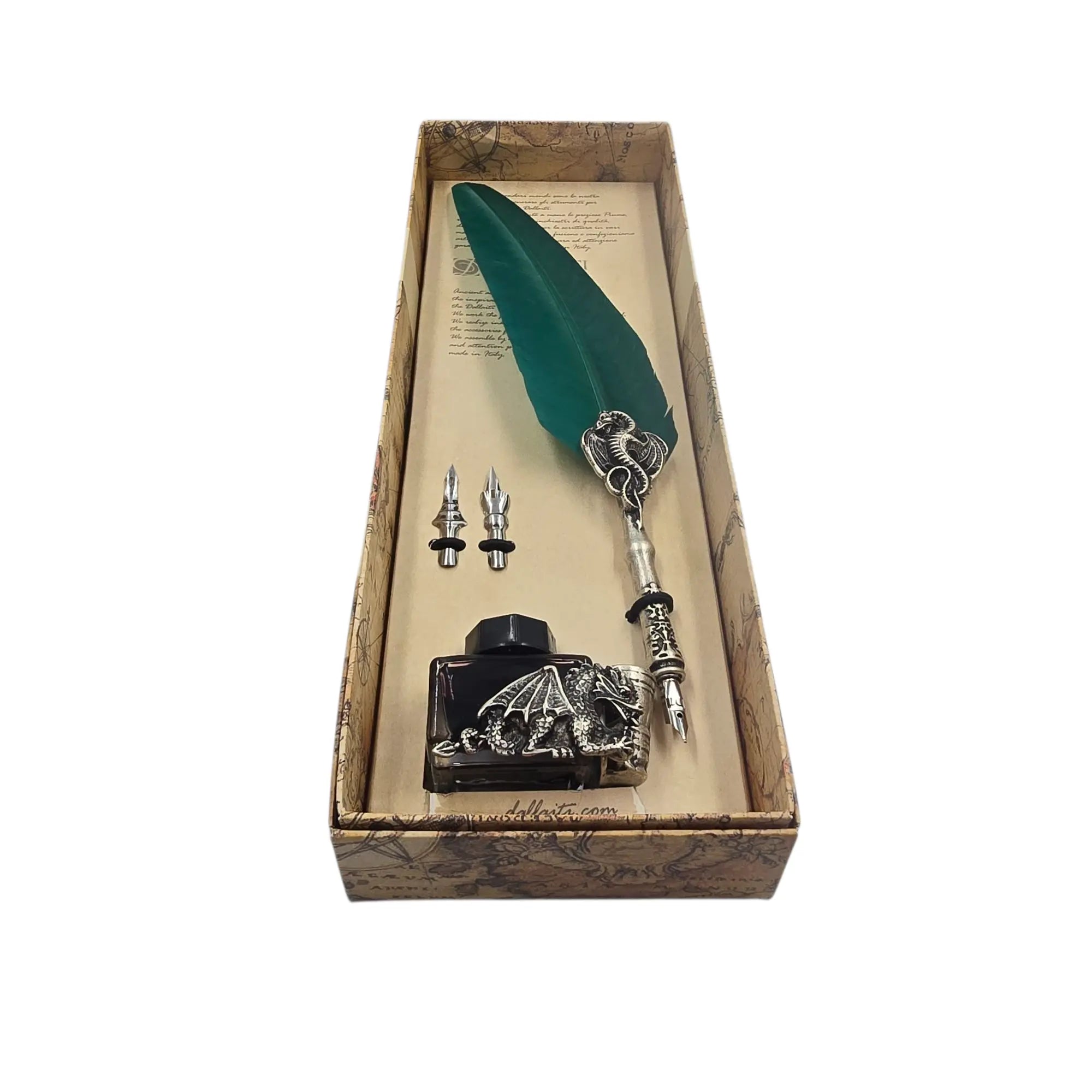 Ref : 0006976 Coffret porte plume parement en étain orné d'un dragon en trois couleurs