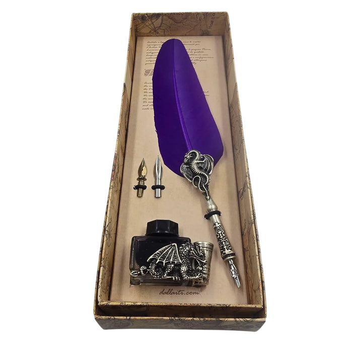 Ref: 0006976 Pewter-clad pen holder box decorated with a dragon in three colors