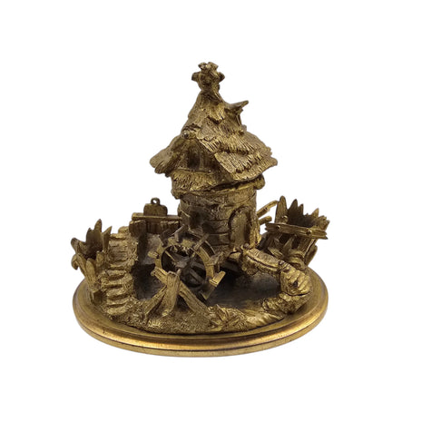 L’Encre du Meunier – Encrier ancien en bronze doré à moulin à eau (XIXᵉ siècle)