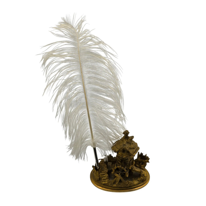L’Encre du Meunier – Encrier ancien en bronze doré à moulin à eau (XIXᵉ siècle)