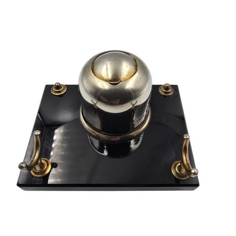 L’Encrier Moderniste – Marbre noir & métal chromé (années 1920–1940)