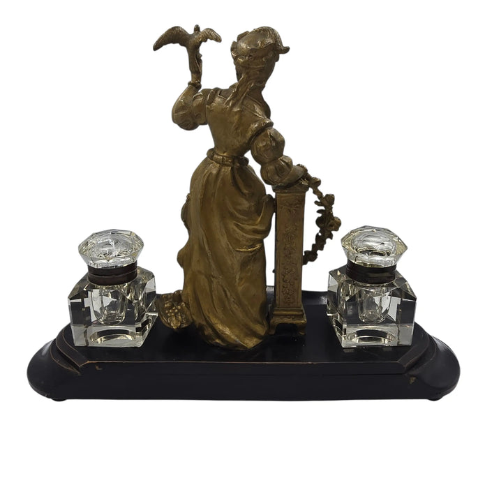 L’Encrier de la Souveraine.  Encrier double de bureau en bronze – fin XIXᵉ / début XXᵉ siècle