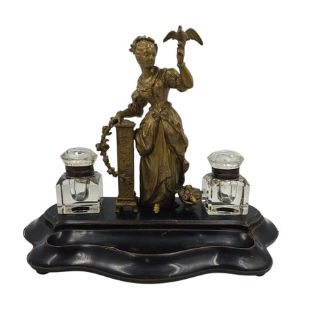 L’Encrier de la Souveraine.  Encrier double de bureau en bronze – fin XIXᵉ / début XXᵉ siècle