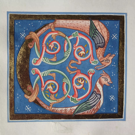 Lettre C Enluminée avec Dragons