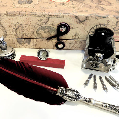 Ref: 0002032-2 Coffret " Chouette, cire et sceau à cacheter "
