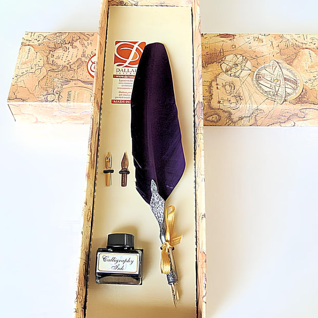 ref : 1313 Coffret " Plume d'oie avec parement Classique et encre "