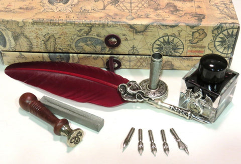 Ref: 0000453-4 Goose feather, wax and sealing stamp set "Dragon"