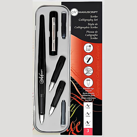Ref: 0002437-6 Coffret de Calligraphie "Manuscript" 3 embouts, pour Droitiers