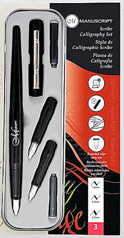 Ref: 0002437-6: Coffret de Calligraphie "Manuscript"  3 embouts, pour Droitiers
