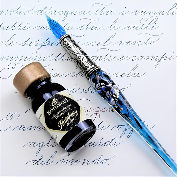 ref: 171 Porte-plume en verre de Murano "Argento" avec plume de cristal