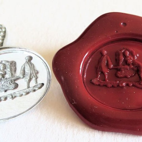 Ref: 0006674 Sceau artisanal en étain " Chaise à porteurs "